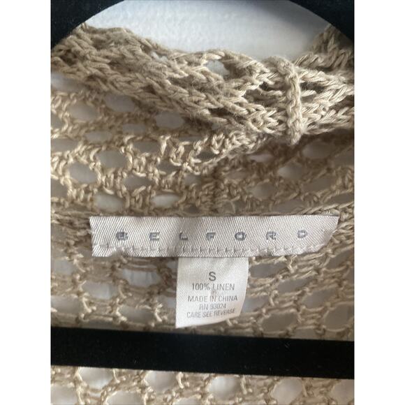 Belford Womens Small Tan Linen Open Vest Cardigan‎ Fisherman Knit - Picture 2 of 7